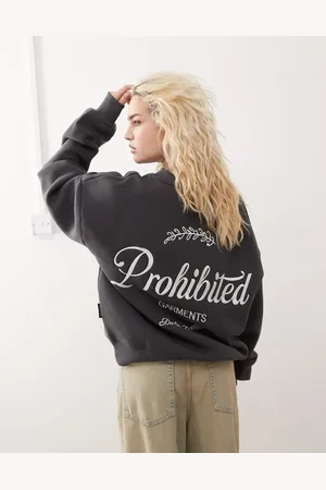 Prohibited Script logo back 360gsm sweatshirt in charcoal