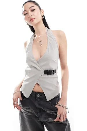 COLLUSION Structured halter waistcoat with buckle detail in mink