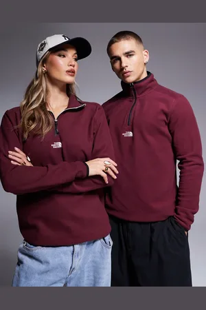 The North Face Glacier 1/4 zip central logo fleece in burgundy