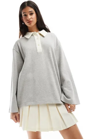 ASOS Supersoft long sleeve oversized polo in light