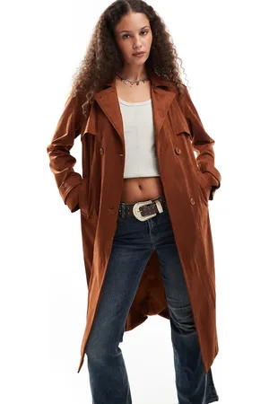 Emory Park Belted faux suede trench coat in chestnut