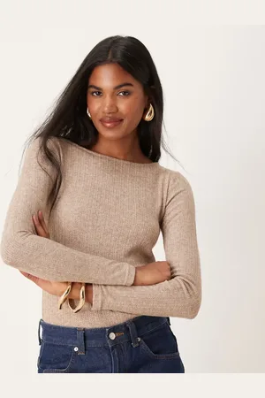 MANGO Mixed ribbed long sleeve top in