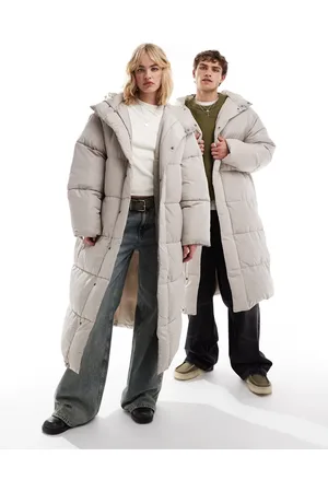 COLLUSION Unisex maxi puffer jacket with hood in stone