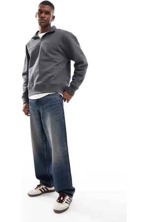 Pull&Bear 1/4 zip sweatshirt in charcoal