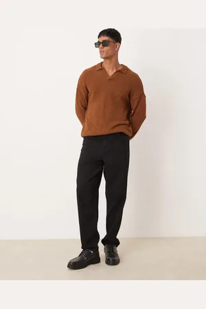 ASOS ASOS DEISGN relaxed knitted notch neck texture jumper in tan