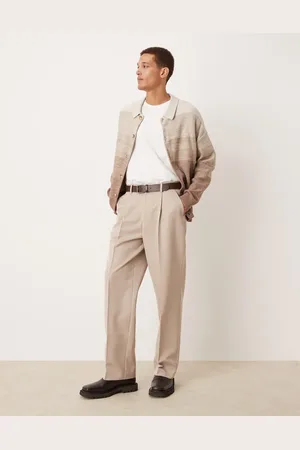 ASOS Smart wide leg trousers with front pleat in stone