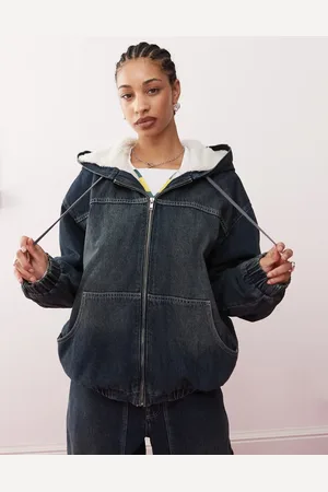 COLLUSION Denim and borg bomber in darkwash