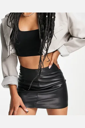 Topshop Leather look split detail mini skirt in