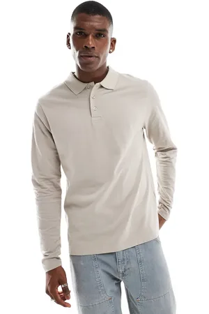 ASOS Long sleeve pique polo in stone