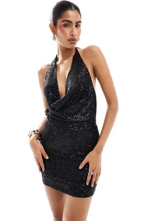Pull&Bear Cowl neck sequin mini dress in