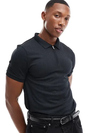 ASOS Muscle fit rib polo with zip in