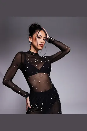 In The Style X Perrie Sian exclusive pearl detail bodysuit in