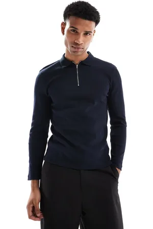 ASOS Muscle fit long sleeve rib polo in