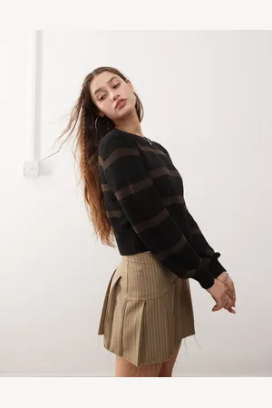 Noisy May Round neck jumper in & brown