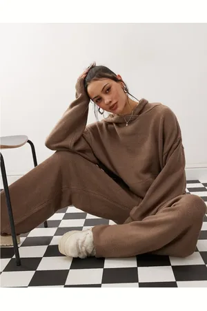 COLLUSION Oversized knitted hoodie co-ord in brown