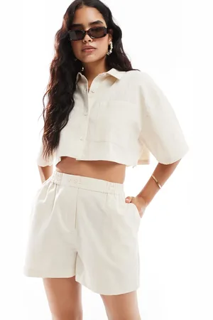 ASOS Cropped shirt co-ord with linen in