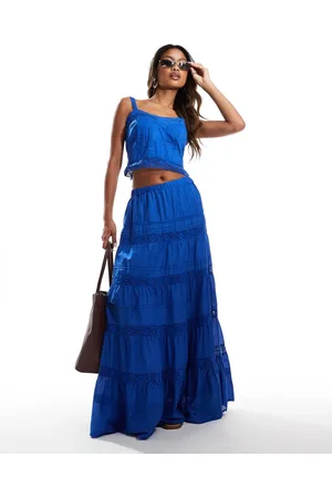 River Island Tiered maxi skirt co-ord in cobalt