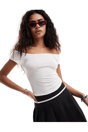 Motel Charya sheer off-shoulder t-shirt in