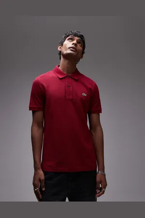 Lacoste Slim fit logo pique polo in burgundy