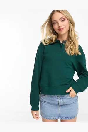 Monki Polo collar sweatshirt in forest
