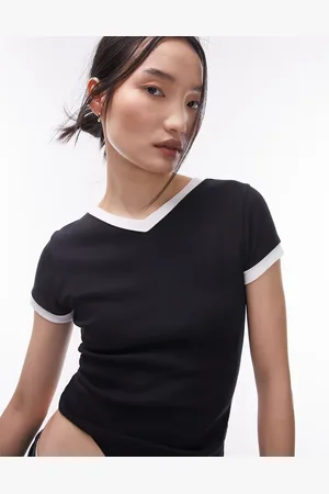 Topshop Contrast neck v neck everyday tee in
