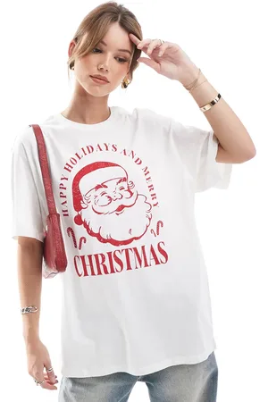 ONLY Oversized t-shirt with vintage Christmas print in