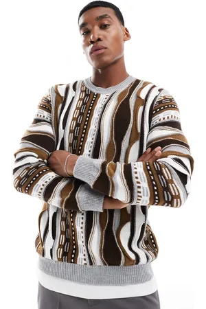ASOS Relaxed knitted crew neck jumper in textured stripe