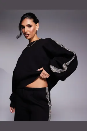 ASOS Co-ord balloon sleeve sweatshirt with leopard stripe in black