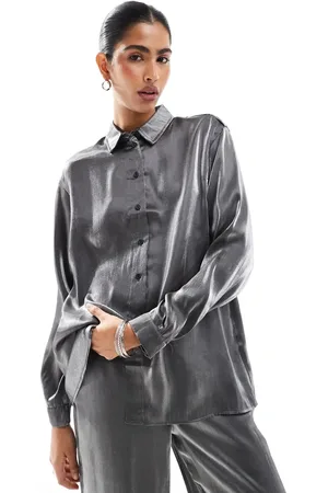 Pieces® Oversized shirt co-ord in metallic