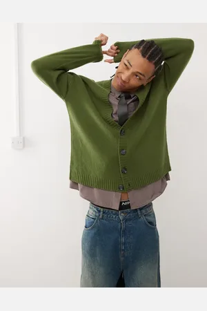 COLLUSION V-neck knitted cardigan in olive
