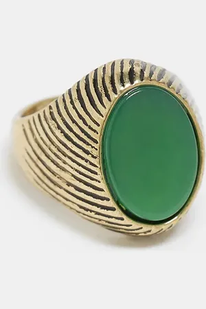 Reclaimed Unisex antique ring with green stone in burnished