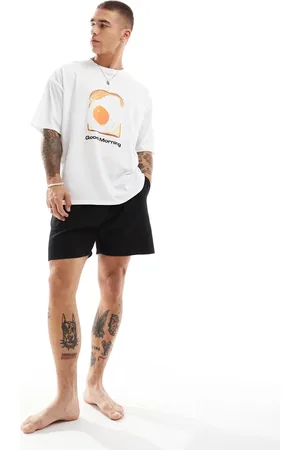 ASOS Oversized PJ set with good morning artwork in