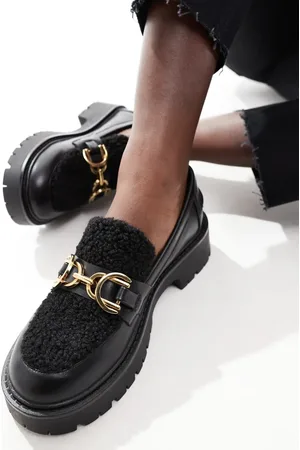 London Rebel Roxy chunky loafers with teddy fur in