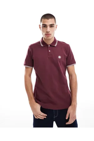 Pretty Green Logo polo with tipping detail in burgundy