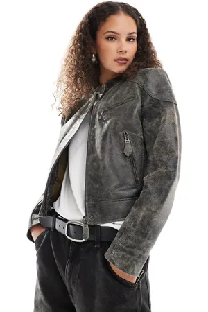Urban Code Distressed leather motor jacket in dark