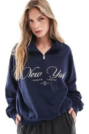 Hollister Motif detail quarter zip sweat top in