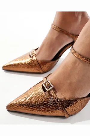 Simmi London Simmi London Gretta pointed heeled mules with embellished buckles in bronze sparkle