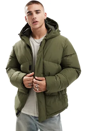 JACK & JONES Hooded puffer jacket in khaki
