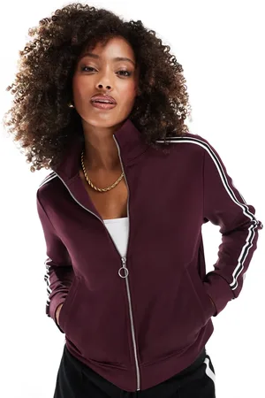 Stradivarius Zip thru sweater in burgundy
