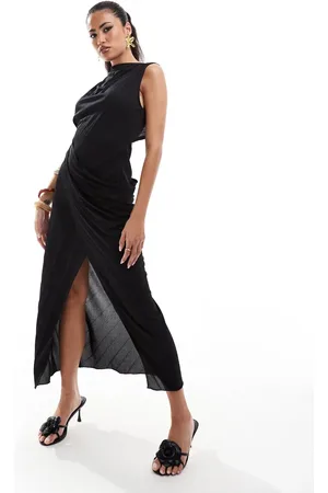 ASOS High neck pleated maxi dress with drape wrap skirt in