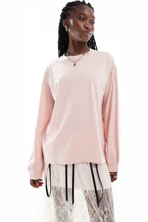Monki Long sleeve heavyweight oversized top in washed peach