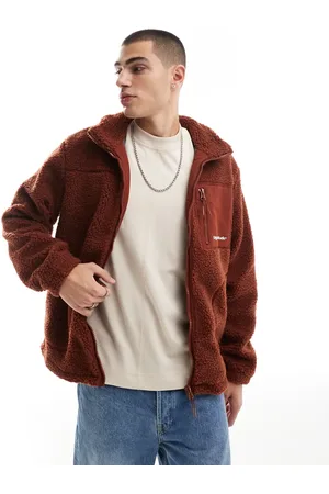 JACK & JONES Borg zip through jacket in rust