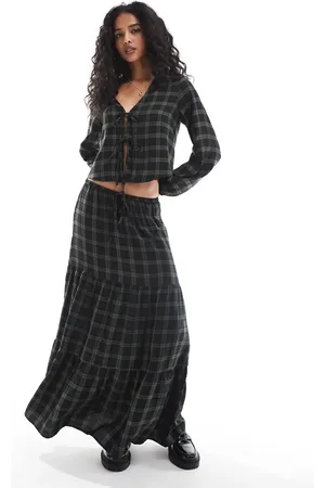 Pull&Bear Tiered maxi skirt in check