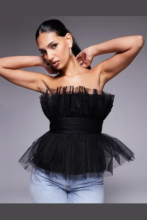 Lace & Beads Structured bandeau tulle top in