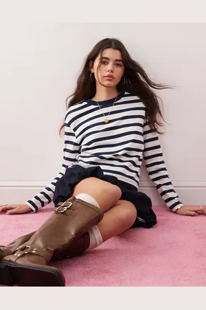 Miss Selfridge Long sleeve striped tee in navy