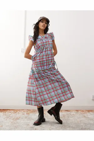 Reclaimed Maxi dress with asymetric ruching and collar