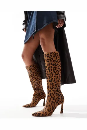 ASOS Create heeled leather knee boots in leopard