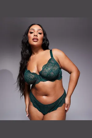 ASOS ASOS DESIGN Curve Sienna lace underwired plunge bra in forest