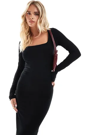 Miss Selfridge Long sleeve scoop neck maxi dress in