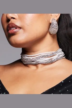 ASOS ASOS DESIGN Curve multirow choker necklace with faux pearl and crystal design in tone